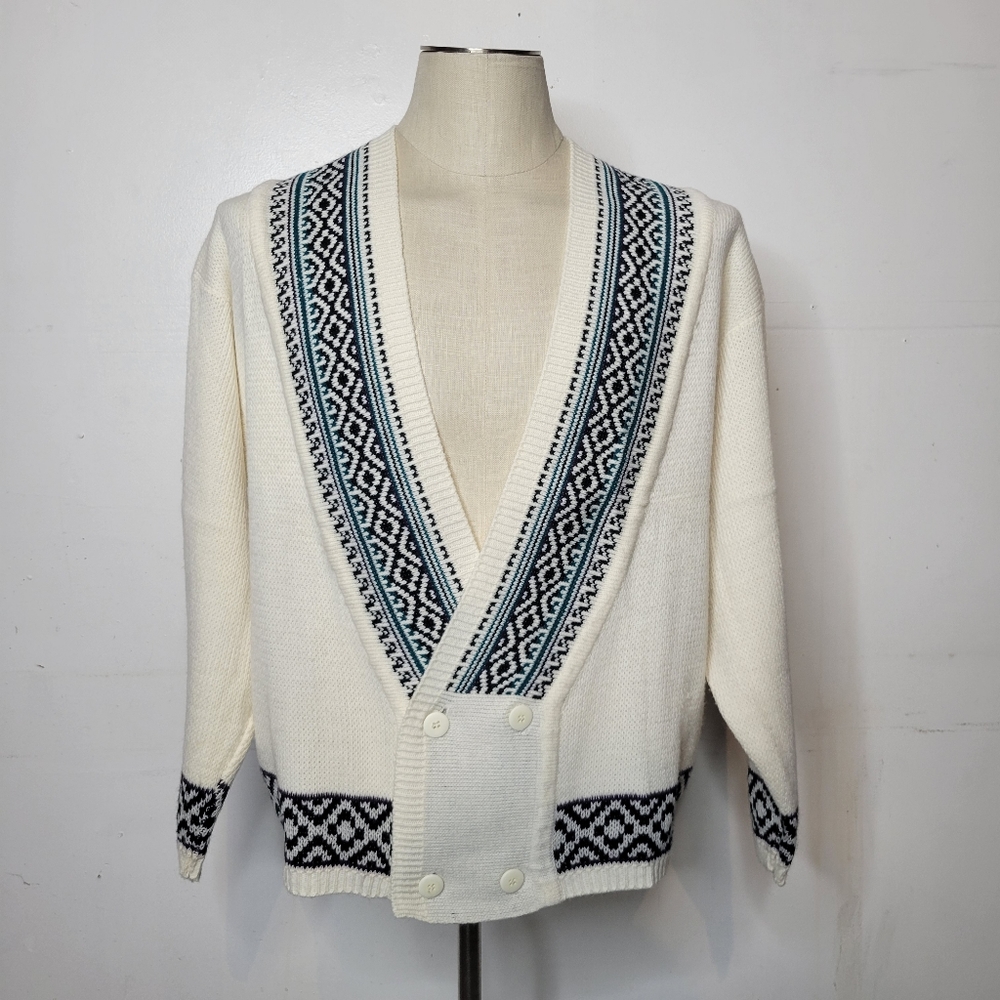Vintage 90s Code Zero Intensity Double Breasted Cardigan Sweater Nordic White S